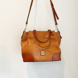 Dooney Bourke Satchel Handbag Pebble Grain Leather Brenna Saddle Trim Caramel